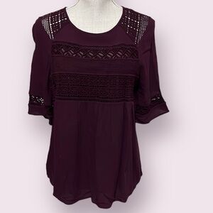Pale sky burgundy blouse with embroidery, sz S